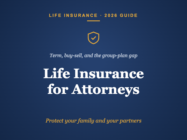 Life insurance for attorneys cover graphic with shield icon