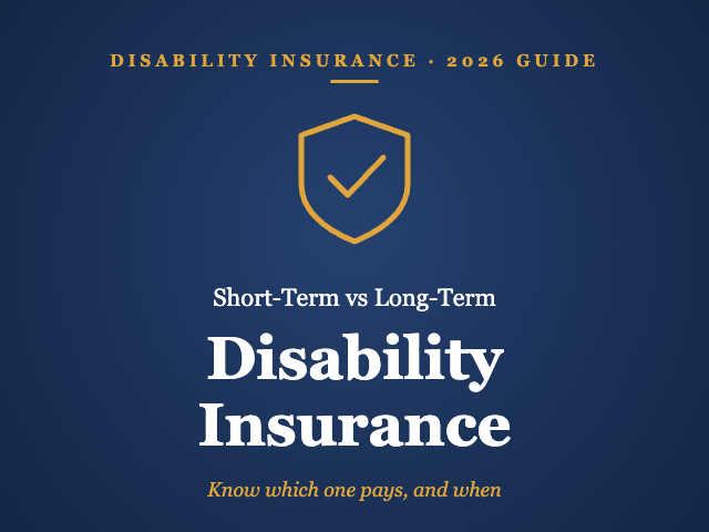 Short-term vs long-term disability insurance guide cover with shield icon
